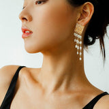 Ripple Gleam Hammered Pearl Earrings - floysun