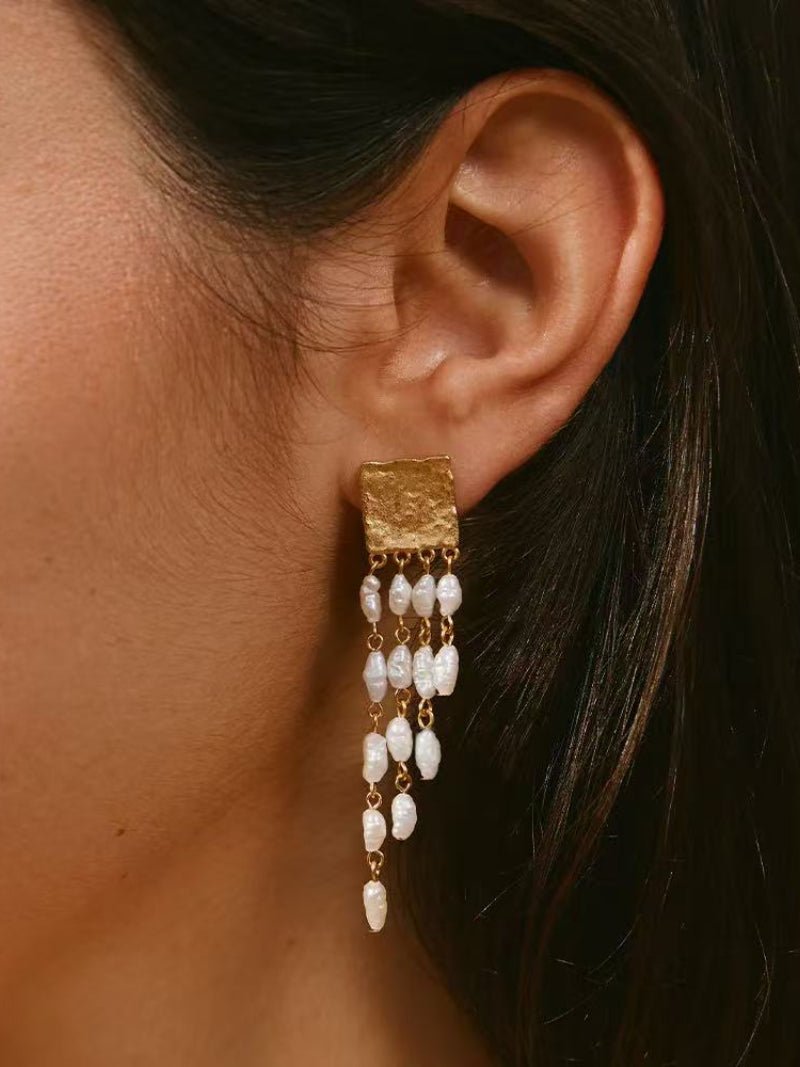 Ripple Gleam Hammered Pearl Earrings - floysun