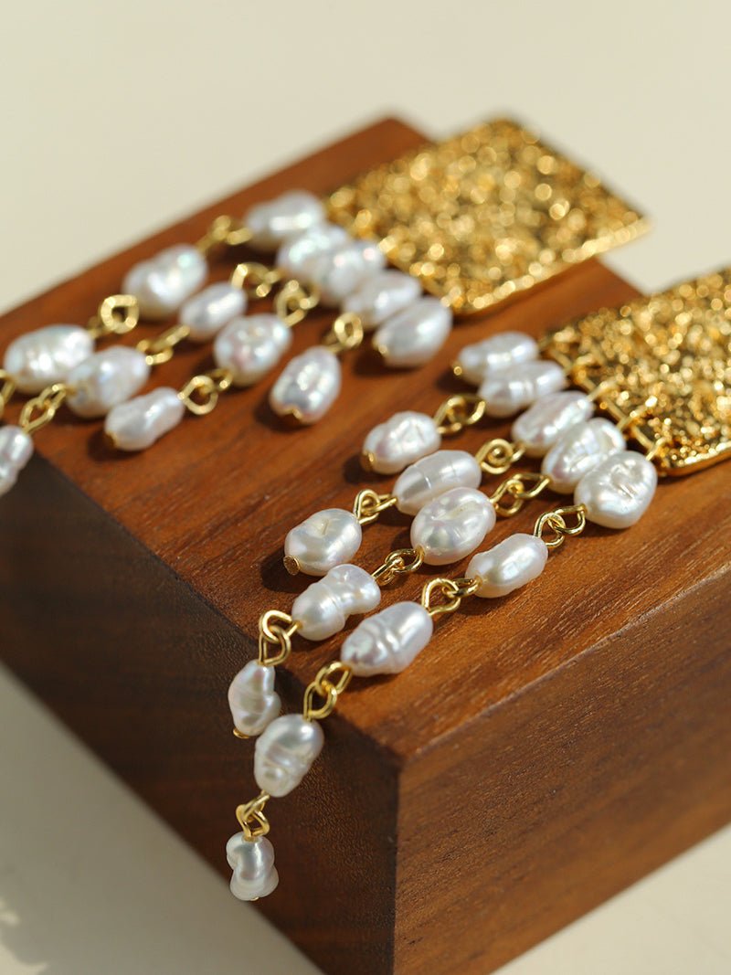 Ripple Gleam Hammered Pearl Earrings - floysun