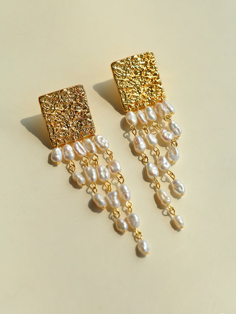 Ripple Gleam Hammered Pearl Earrings - floysun