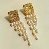 Ripple Gleam Hammered Pearl Earrings - floysun