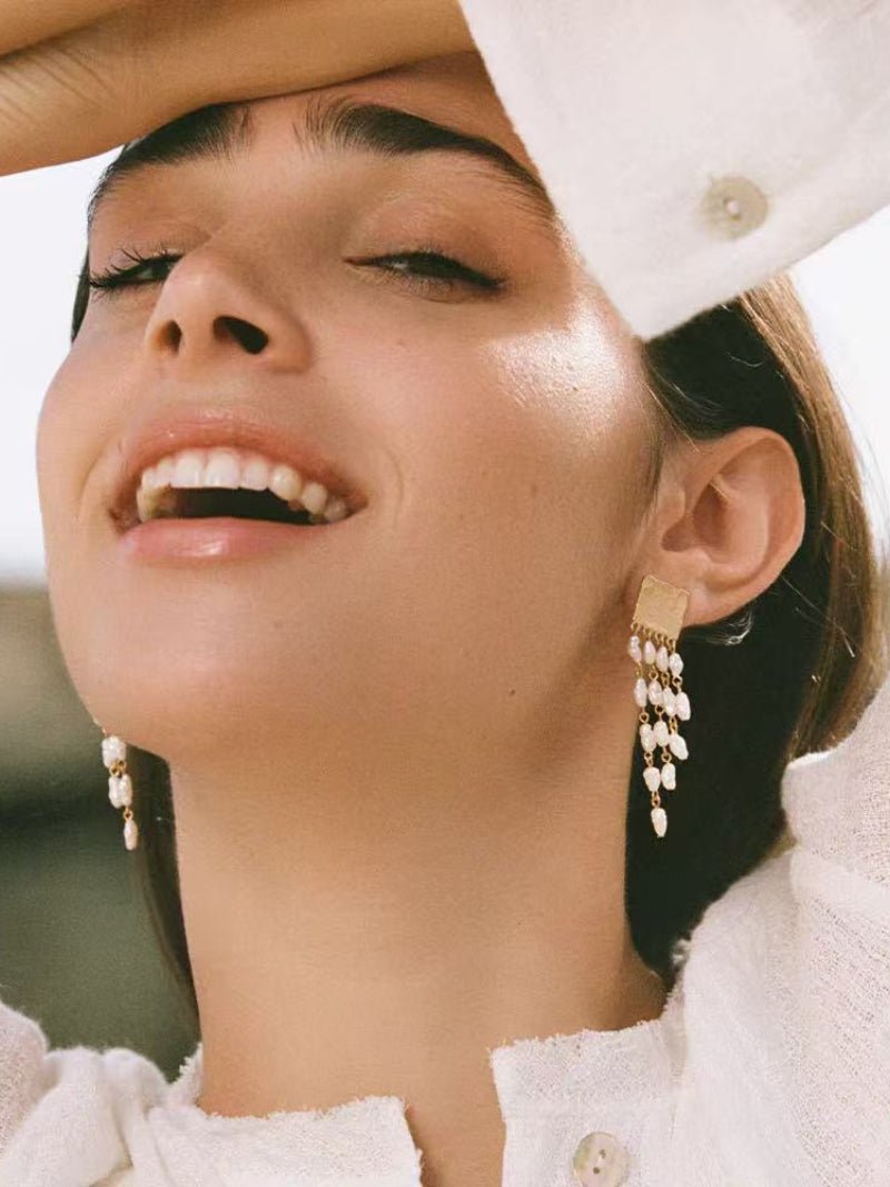 Ripple Gleam Hammered Pearl Earrings - floysun