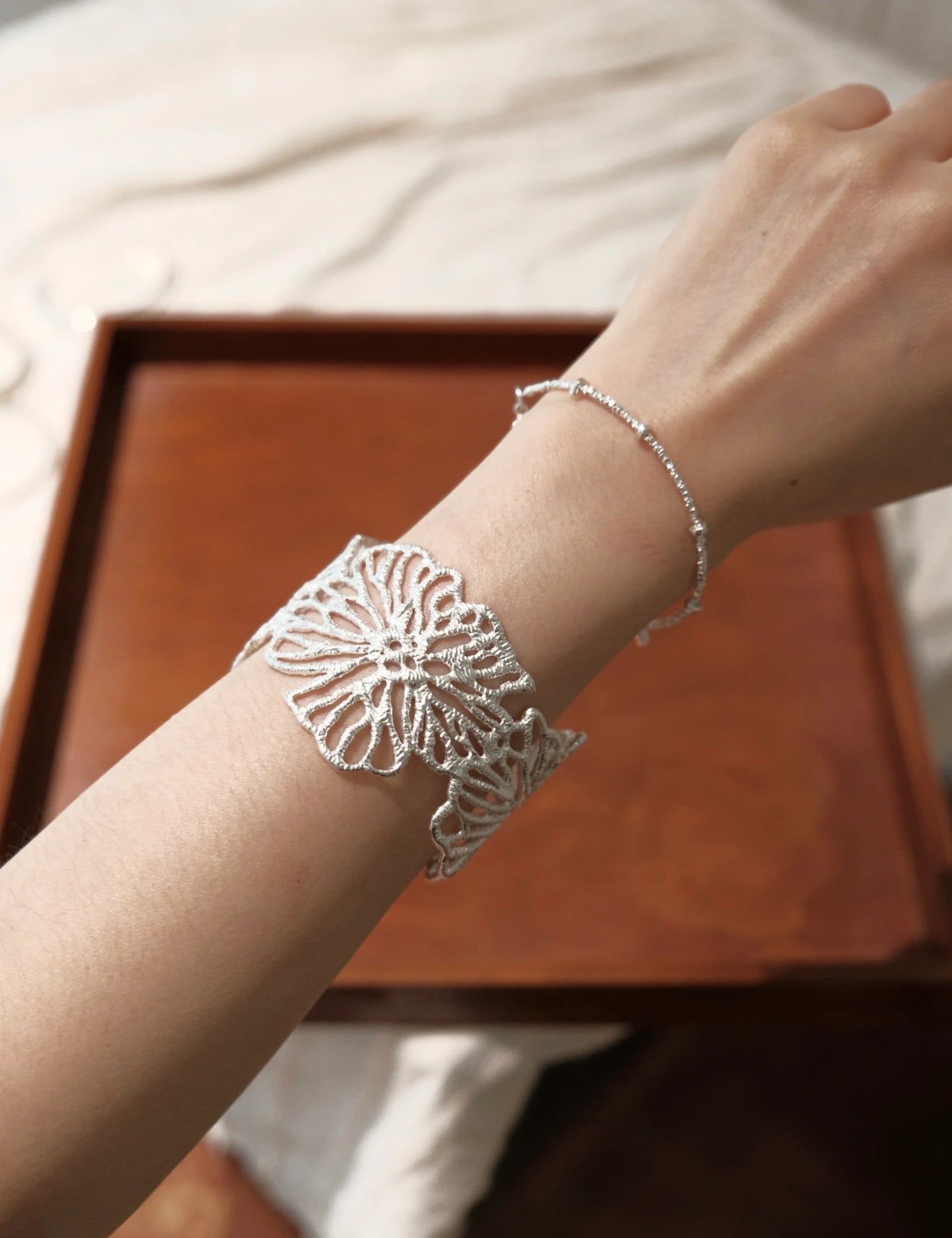 Romantic Lace Flower Open Cuff Bracelet - floysun