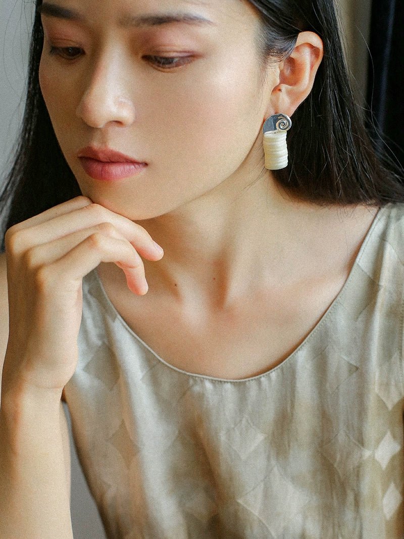 Romantic Ocean White Shell Conch Earrings - floysun