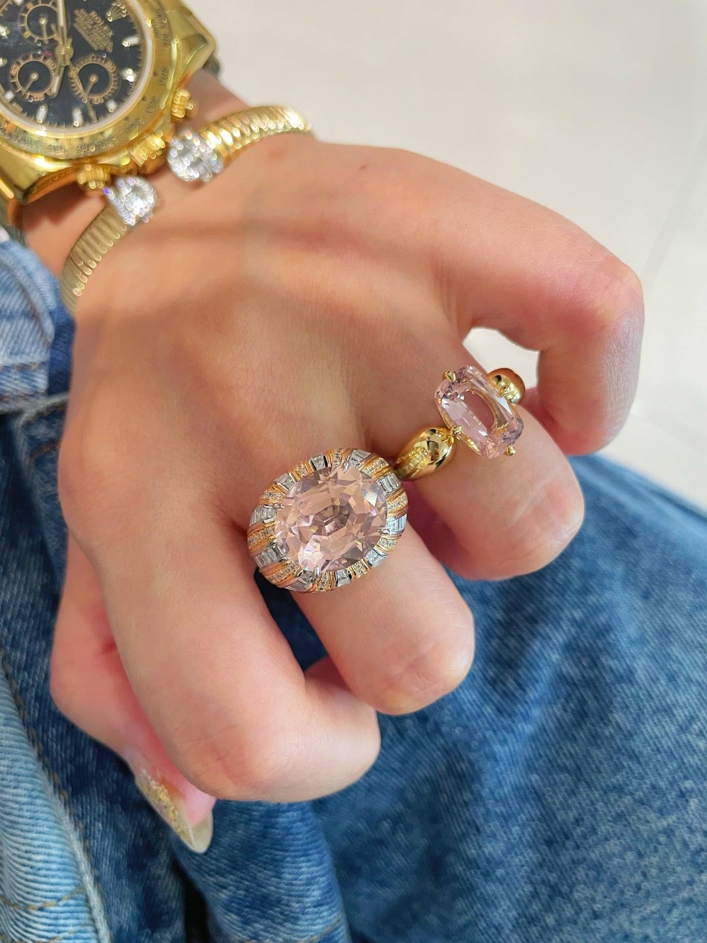 Romantic Pink Padparadscha Striped Ring - floysun