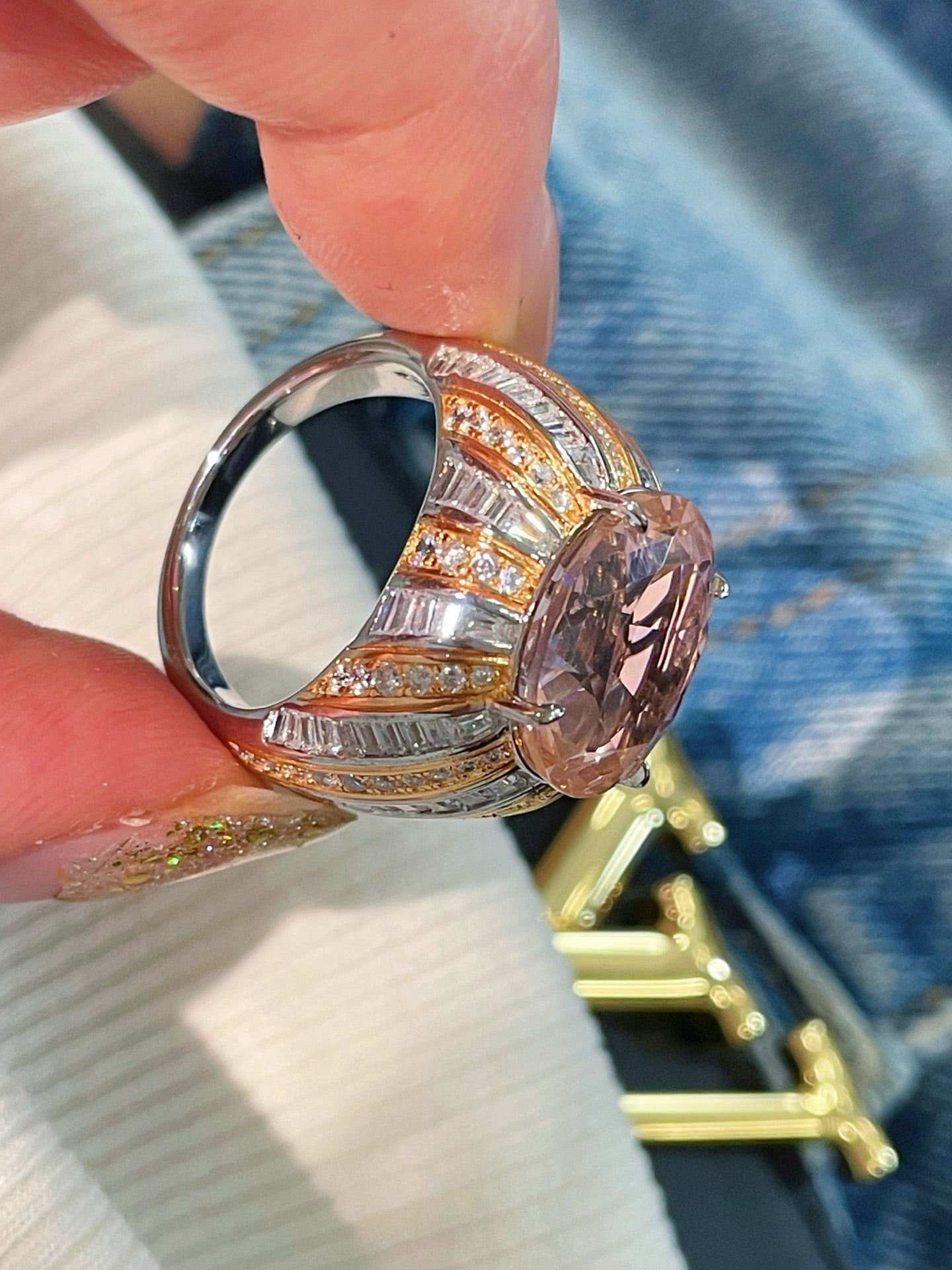 Romantic Pink Padparadscha Striped Ring - floysun