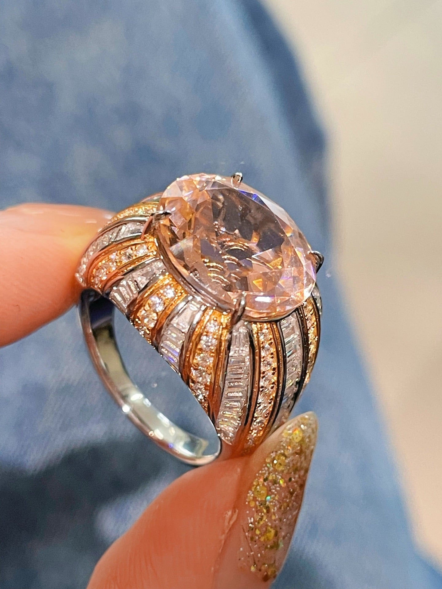 Romantic Pink Padparadscha Striped Ring - floysun