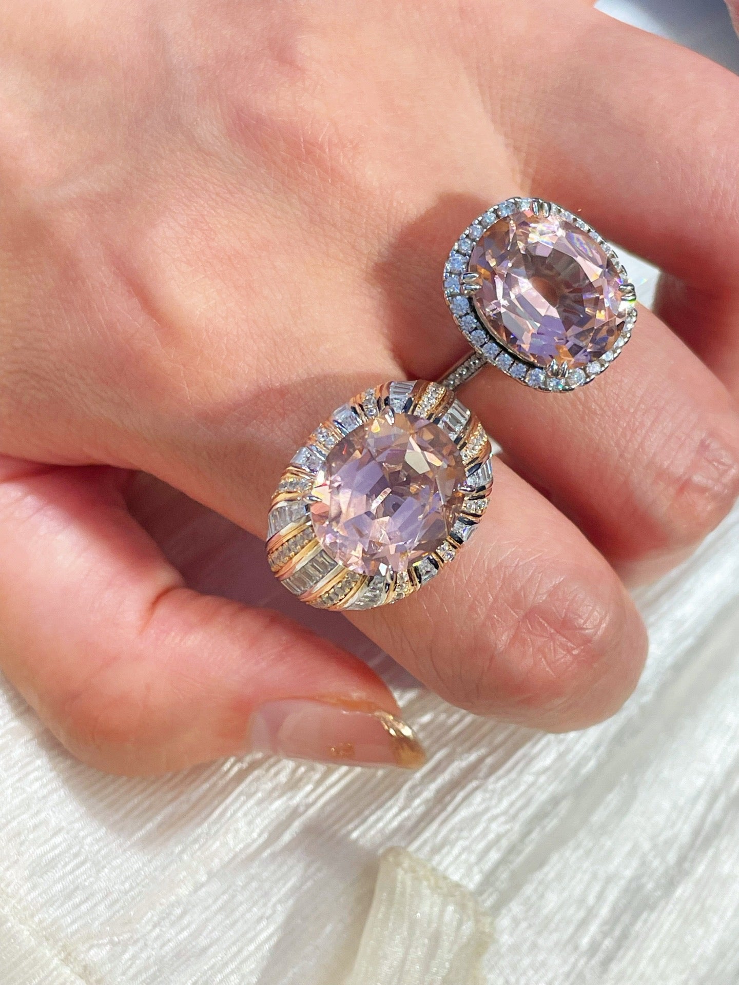 Romantic Pink Padparadscha Striped Ring - floysun