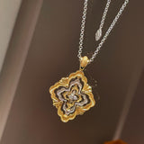 Rotating Four - Leaf Clover Necklace – Dual - Tone Gold & Silver with Pave Diamonds - floysun