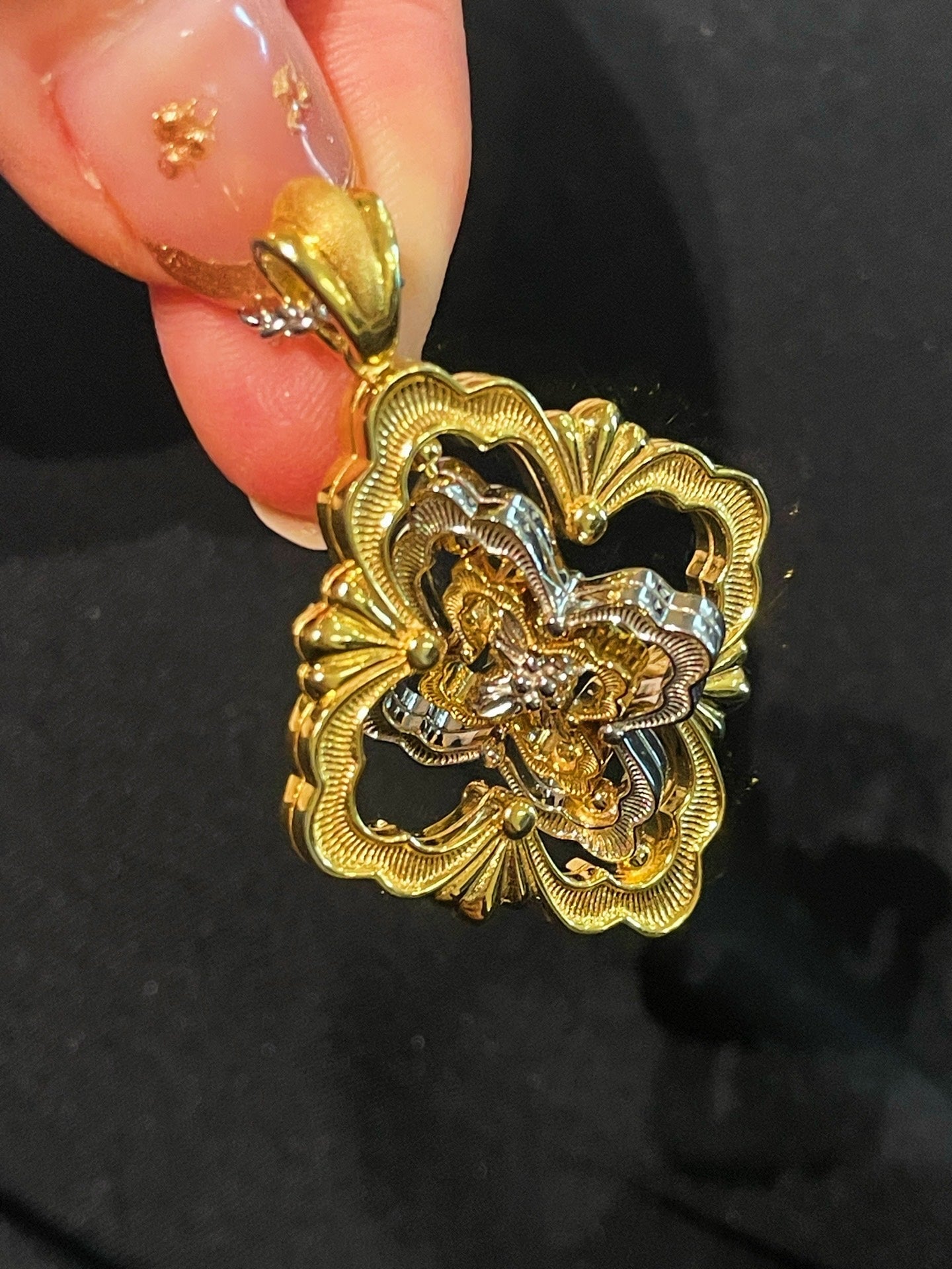 Rotating Four - Leaf Clover Necklace – Dual - Tone Gold & Silver with Pave Diamonds - floysun