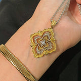 Rotating Four - Leaf Clover Necklace – Dual - Tone Gold & Silver with Pave Diamonds - floysun