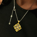 Rotating Four - Leaf Clover Necklace – Dual - Tone Gold & Silver with Pave Diamonds - floysun
