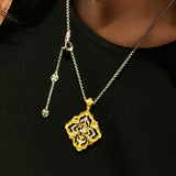 Rotating Four - Leaf Clover Necklace – Dual - Tone Gold & Silver with Pave Diamonds - floysun