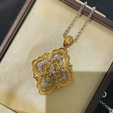Rotating Four - Leaf Clover Necklace – Dual - Tone Gold & Silver with Pave Diamonds - floysun