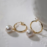 Round Baroque Pearl Drop Hoop Earrings - floysun