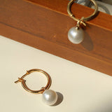 Round Baroque Pearl Drop Hoop Earrings - floysun
