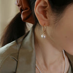 Round Baroque Pearl Drop Hoop Earrings - floysun