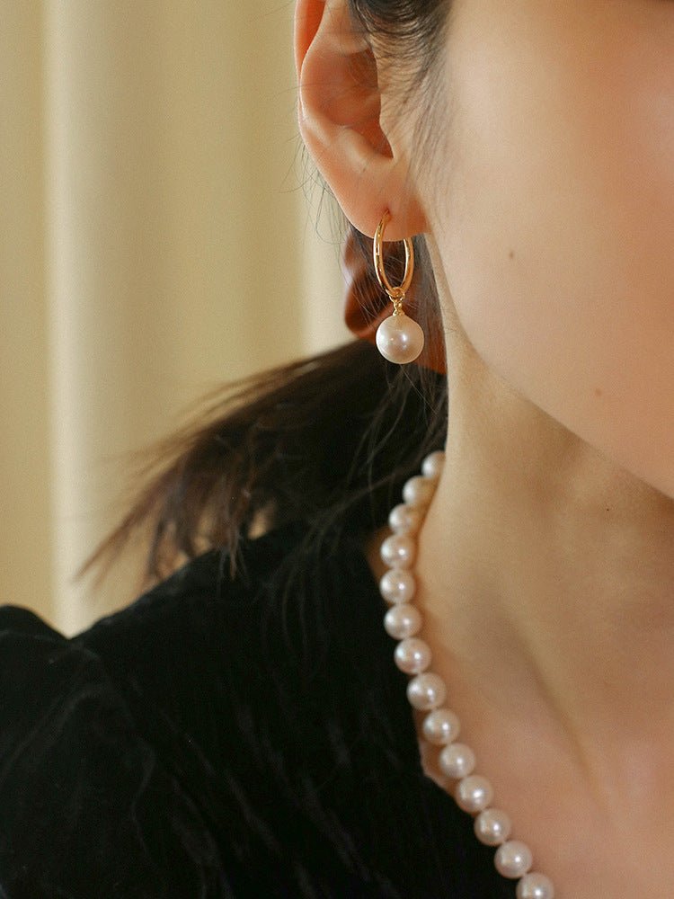 Round Baroque Pearl Drop Hoop Earrings - floysun