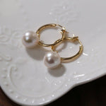 Round Baroque Pearl Drop Hoop Earrings - floysun