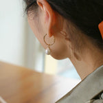 Round Baroque Pearl Drop Hoop Earrings - floysun