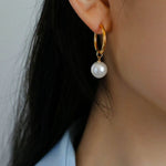 Round Baroque Pearl Drop Hoop Earrings - floysun
