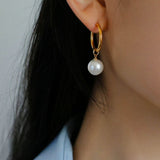 Round Baroque Pearl Drop Hoop Earrings - floysun