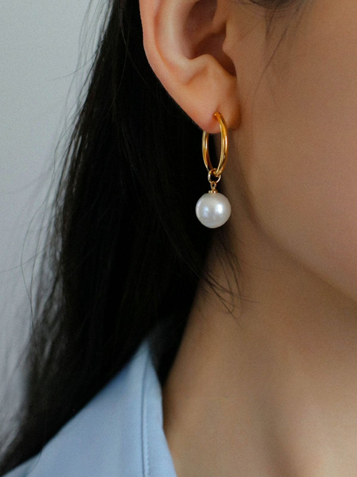 Round Baroque Pearl Drop Hoop Earrings - floysun