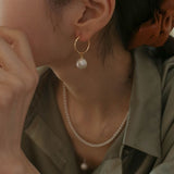 Round Baroque Pearl Drop Hoop Earrings - floysun