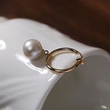 Round Baroque Pearl Drop Hoop Earrings - floysun