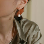 Round Baroque Pearl Drop Hoop Earrings - floysun