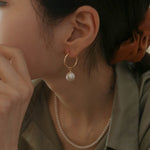 Round Baroque Pearl Drop Hoop Earrings - floysun