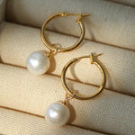Round Baroque Pearl Drop Hoop Earrings - floysun