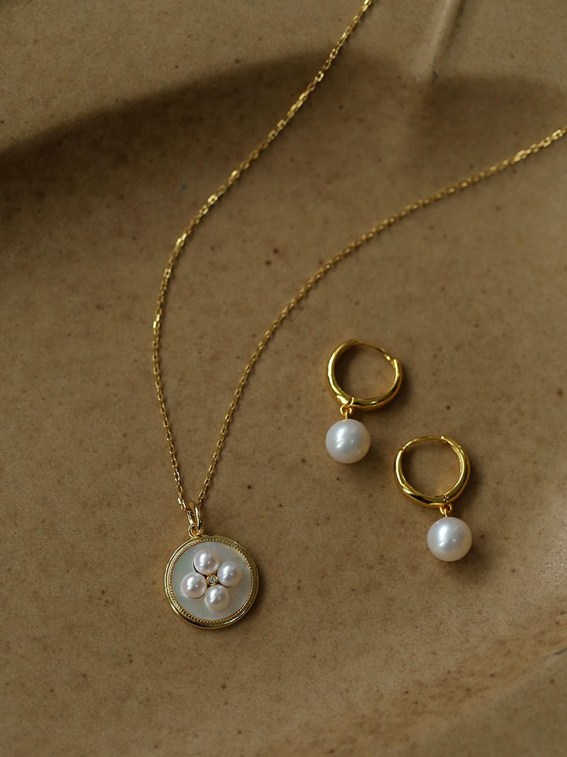Round White Shell and Pearl Pendant Necklace - floysun