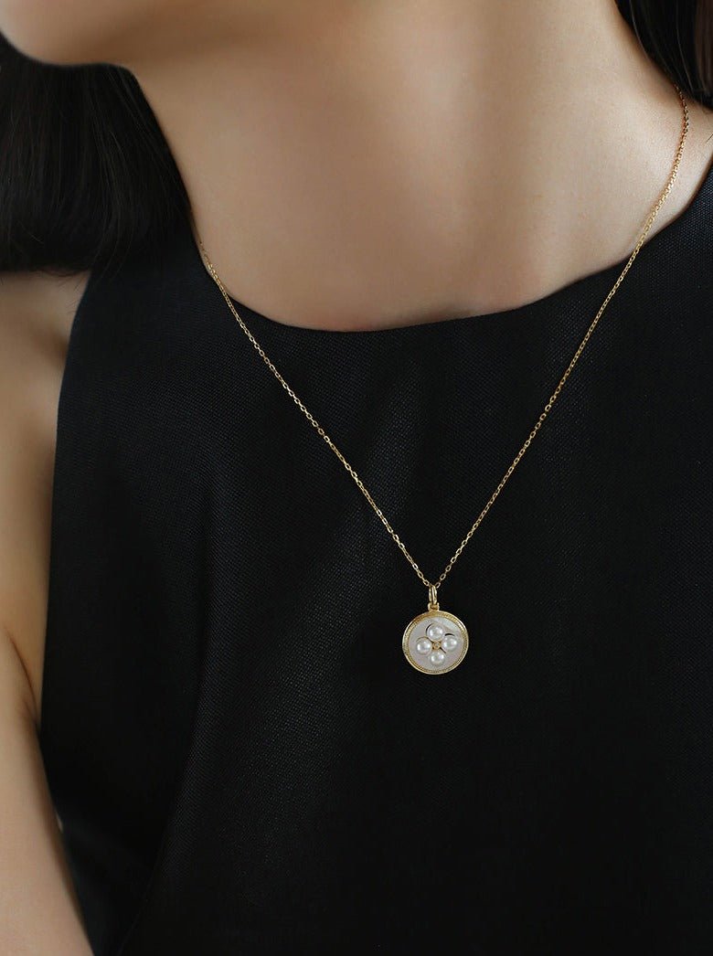 Round White Shell and Pearl Pendant Necklace - floysun