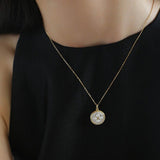 Round White Shell and Pearl Pendant Necklace - floysun