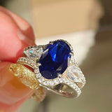 Royal Blue Sapphire Cabochon Diamond Ring - floysun
