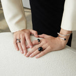 S925 Sterling Silver Irregular Black Agate Rings - floysun