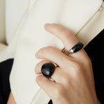 S925 Sterling Silver Irregular Black Agate Rings - floysun