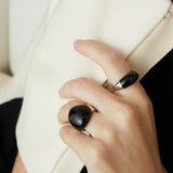 S925 Sterling Silver Irregular Black Agate Rings - floysun