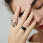 S925 Sterling Silver Irregular Black Agate Rings - floysun