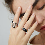 S925 Sterling Silver Irregular Black Agate Rings - floysun