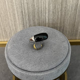 S925 Sterling Silver Irregular Black Agate Rings - floysun