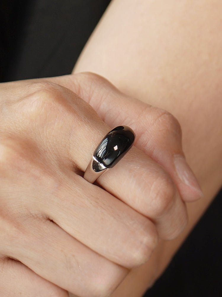 S925 Sterling Silver Irregular Black Agate Rings - floysun