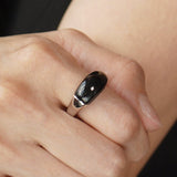 S925 Sterling Silver Irregular Black Agate Rings - floysun