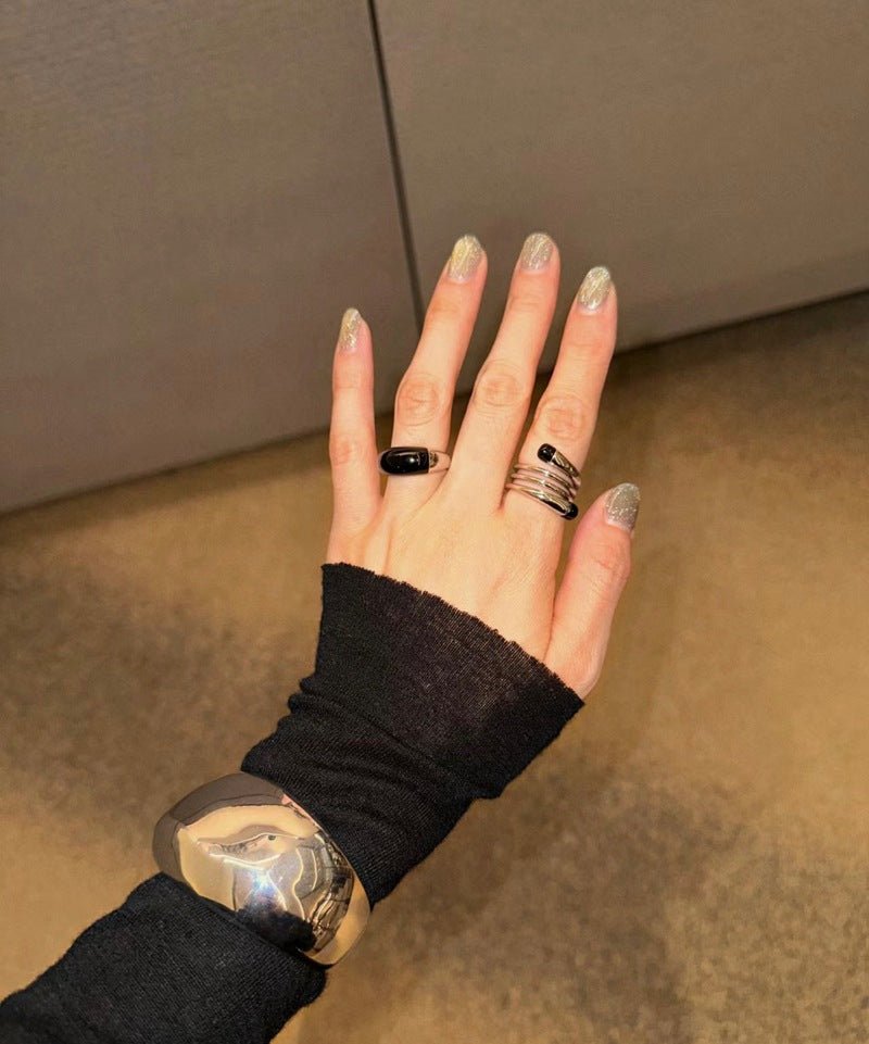 S925 Sterling Silver Irregular Black Onyx Rings - floysun