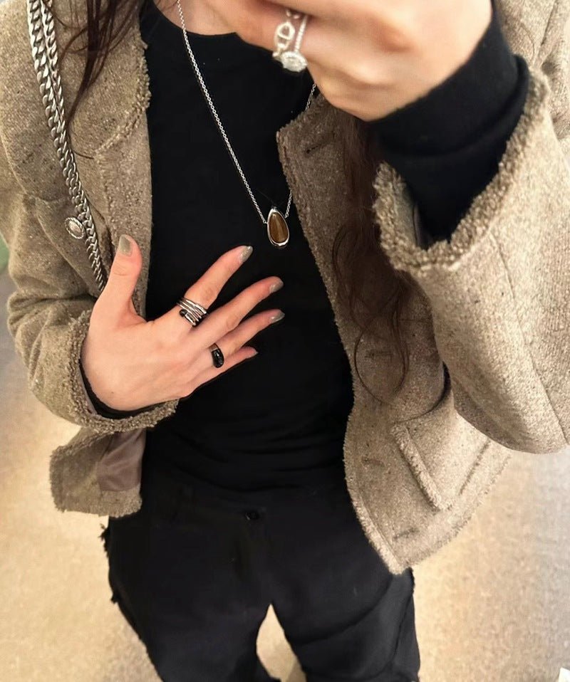 S925 Sterling Silver Irregular Black Onyx Rings - floysun