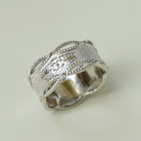 Satin Floral Wide Ring – Hollow Design in Brushed 925 Sterling Silver - floysun