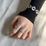 Satin Floral Wide Ring – Hollow Design in Brushed 925 Sterling Silver - floysun