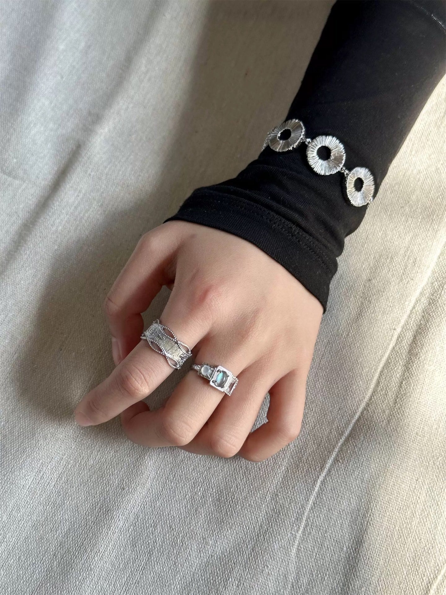 Satin Floral Wide Ring – Hollow Design in Brushed 925 Sterling Silver - floysun