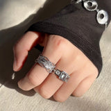Satin Floral Wide Ring – Hollow Design in Brushed 925 Sterling Silver - floysun